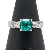Pt900 プラチナ エメラルド1.048ct ダイヤ0.35ct リング 指輪 レディース 13号 【中古】